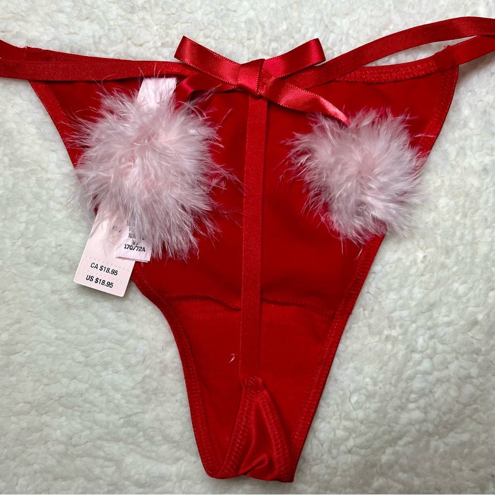 Victoria's Secret Red Panty with Pink Feather Details